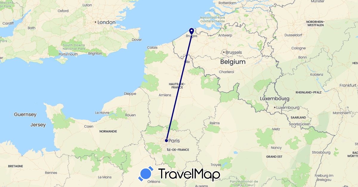 TravelMap itinerary: driving in Belgium, France (Europe)